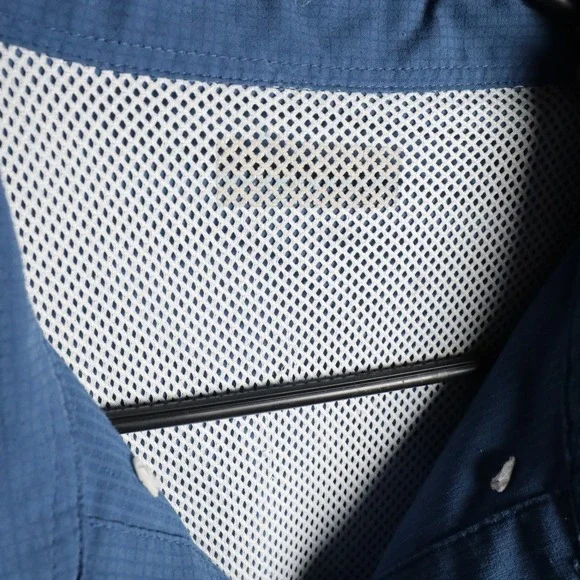 2x Columbia PFG‎ Fishing Shirt Blue Short Sleeve Mens Vented Quick Dry Omnishade - Picture 7 of 8